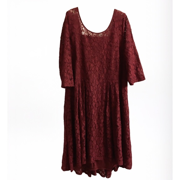 22W Lane Bryant Fit and Flare Lace Illusion Dress with High-Low Hemline - Picture 6 of 17